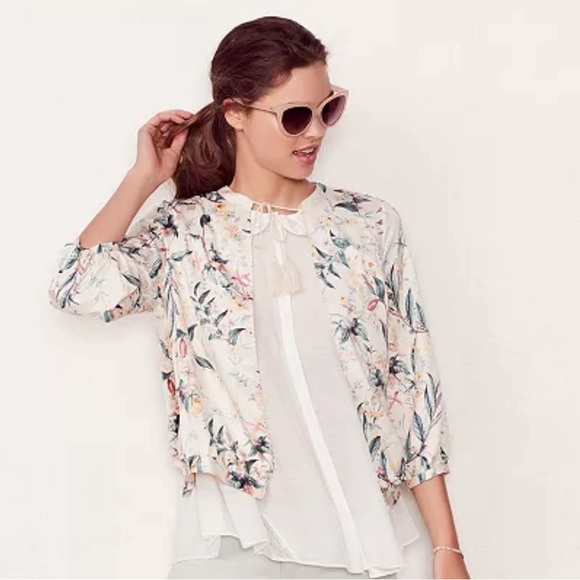 Women's LC Lauren Conrad Floral Lightweight Bomber Jacket Open Cardigan Size S - Picture 2 of 12